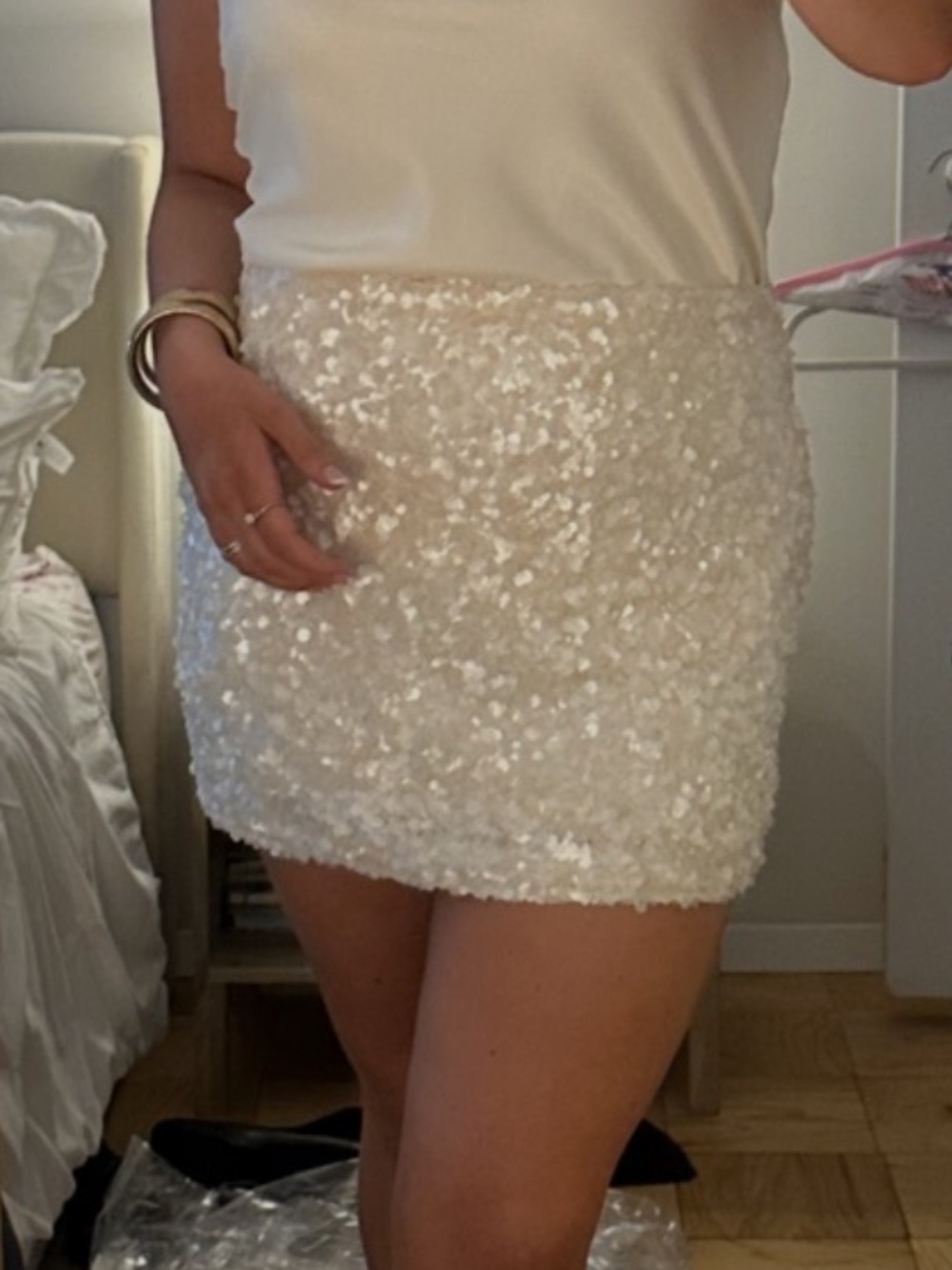 Zara Ivory Sequin Mini Skirt